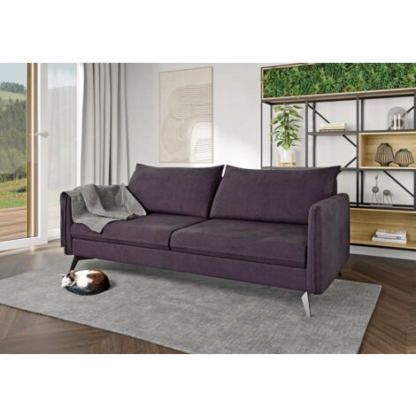 Auris - Modernes Sofa 3-Sitzer mit Schwarz Metall Füßen aus Lila Luxusmicrofaser