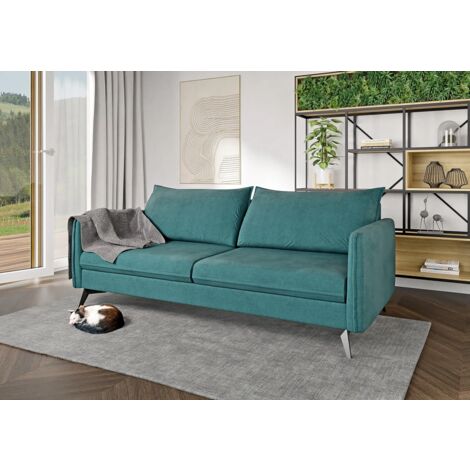 Auris - Modernes Sofa 3-Sitzer mit Schwarz Metall Füßen aus Türkis Luxusmicrofaser