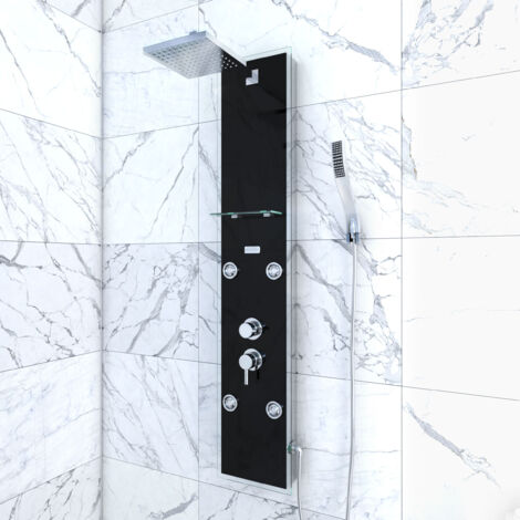 Colonne de douche hydromassante noire aluminium arrondie cascade mod. Vittoria