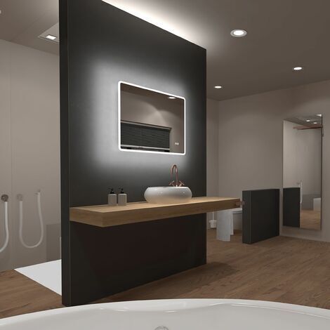 Aurlane – Miroir salle de bain LED rectangulaire 80x70cm – Éclairage 1650 lumens – Verre 4mm – IP24 – Fonction tactile ON/OFF