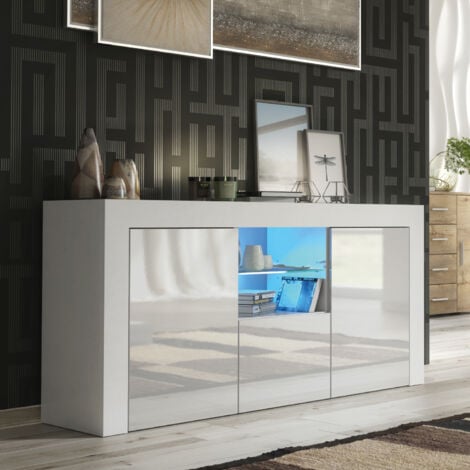 CREATIVE FURNITURE Aurora Sideboard - White with Gloss Doors & LED - 145cm