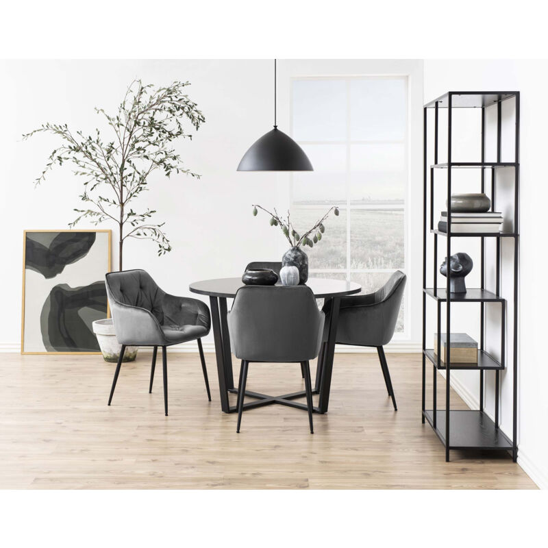 Lisa Design - Aurora - table à manger ronde - effet marbre noir - 4 personnes