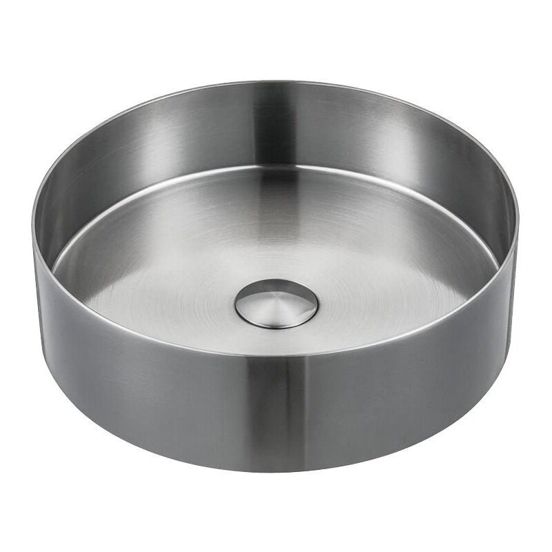 AURUM lavabo en acier inoxydable, diamètre 38 cm, y compris drain, acier inoxydable brossé