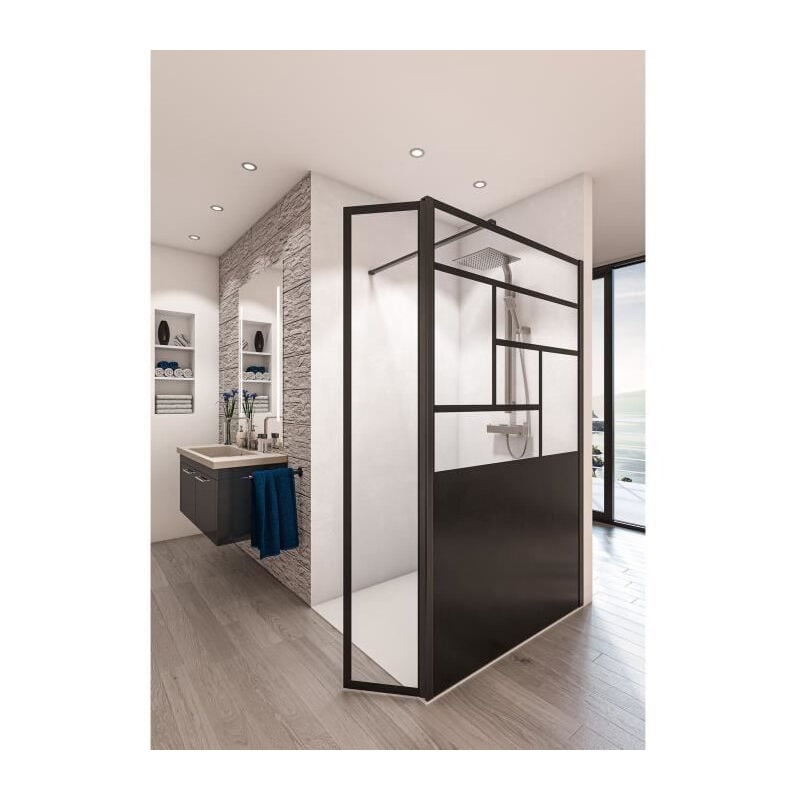 Aurys Paroi de douche en kit baleares atelier N°14 - Verre Timeless 8 mm trempé by Saint-Gobain - L.90 cm x H.198 cm