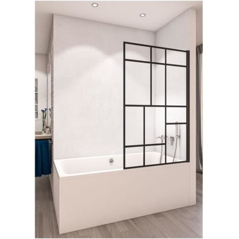 Pare-baignoire pivotant relevable transparent noir, H.140 x l.106 cm Lift