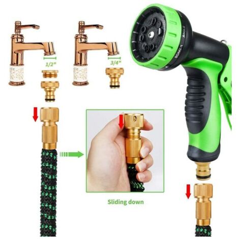 Ausdehnbarer Gartenschlauch, leichter, knickfreier, flexibler Wasserschlauch, 3/4 Zoll massive Messingbeschläge und doppeltes Latex, BR-Vie