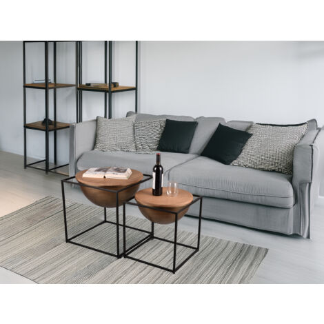 Ausgefallene Couchtische 2er Set aus Metall und Holz