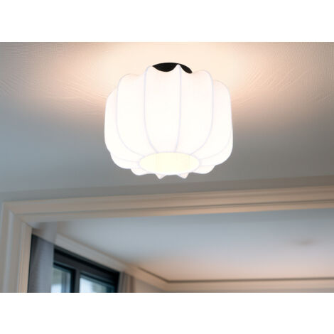 Ausgefallene LED Deckenleuchte mit Stoff Lampenschirm in Weiß, Ø 25cm
