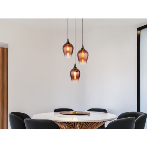 Ausgefallene LED Pendelleuchte mit drei Kupferfarbigen Glasschirmen, Ø 45cm