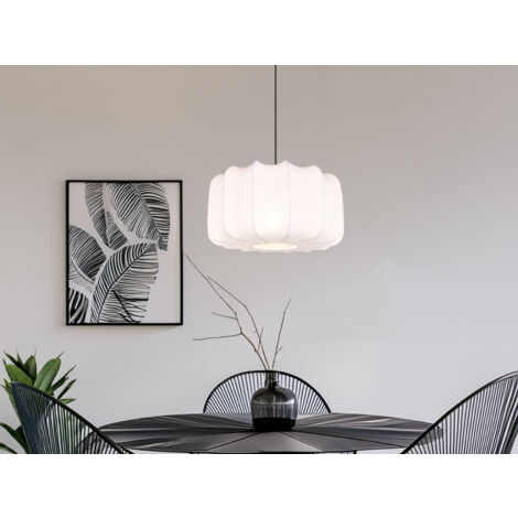 Ausgefallene LED Pendelleuchte mit Stoff Lampenschirm in Weiß, Ø 40cm