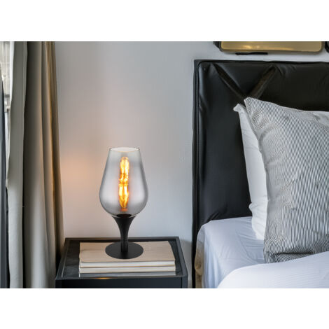 Ausgefallene LED Tischleuchte mit Rauchglas Lampenschirm, Höhe 31cm