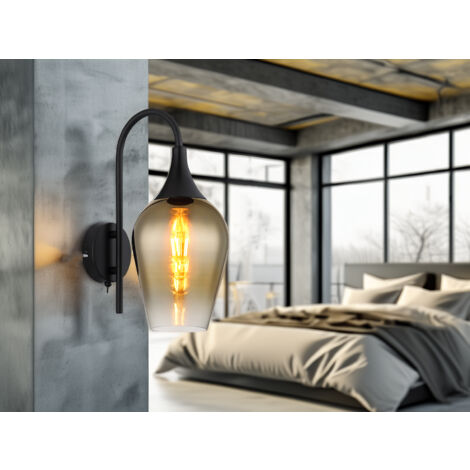Ausgefallene LED Wandleuchte mit Schalter & Glasschirm Gold, Höhe 36cm
