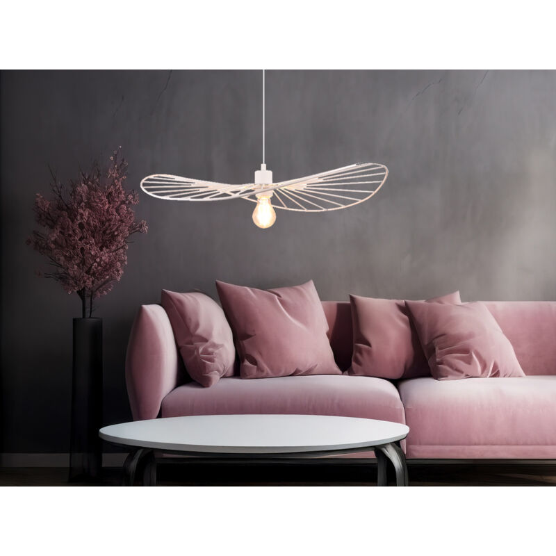Trio - Ausgefallene Pendelleuchte Chapeau, Lampenschirm Weißer Draht, Ø 60cm
