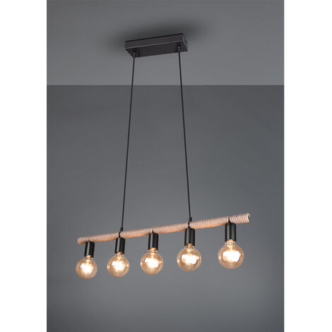 Ausgefallene Pendelleuchte EINAR 5 flammig Balken mit Sisal Seil, Breite 80cm
