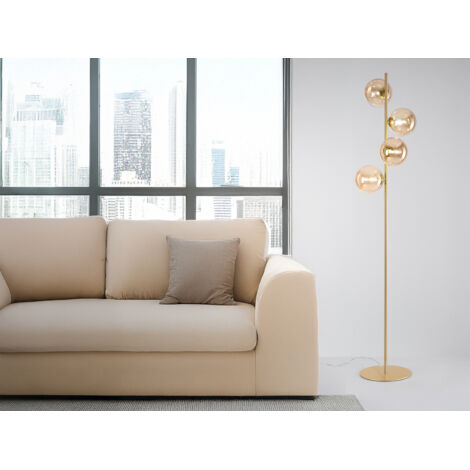 Ausgefallene Stehlampe HONEY Gold - Glaskugeln Bernstein Höhe 160cm