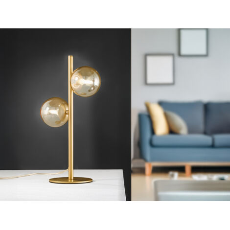 Ausgefallene Tischleuchte HONEY Gold - Glaskugeln Bernstein, Höhe 40cm