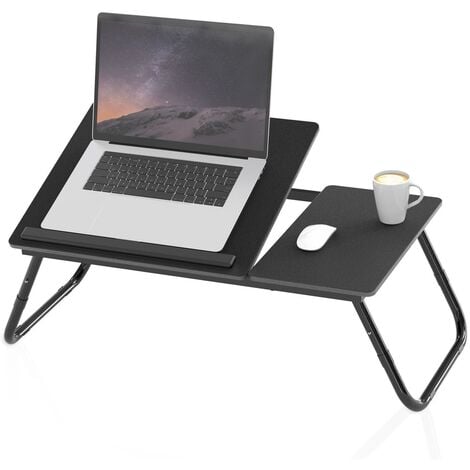 INTIRILIFE ausklappbarer höhenverstellbarer Laptoptisch in Schwarz - Lesetisch Frühstücksbrett Büchertablett für Bett Wohnzimmer Home-Office Büro und Unterwegs