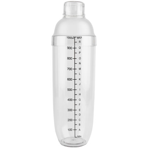 Auslaufsicherer, transparenter PC-Cocktailshaker mit Graduierung (1000 ml)