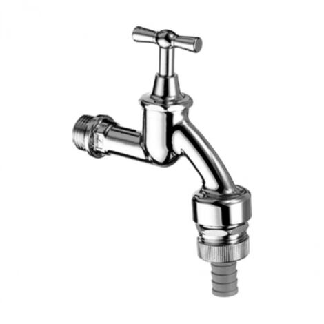 Auslaufventil mit Knebelgriff mit RB und RV, Außen Wasserhahn 1/2", poliert