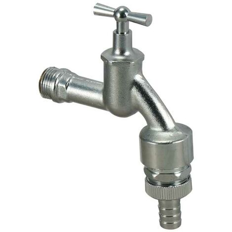 Auslaufventil mit Knebelgriff mit RB und RV, Außen Wasserhahn 1/2", silber-matt