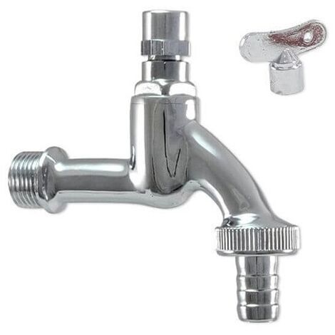 Auslaufventil (Wasserhahn) 1/2'' - verchromt, mit Schlauchverschraubung 3/4'' - Steckschlüsseloberteil
