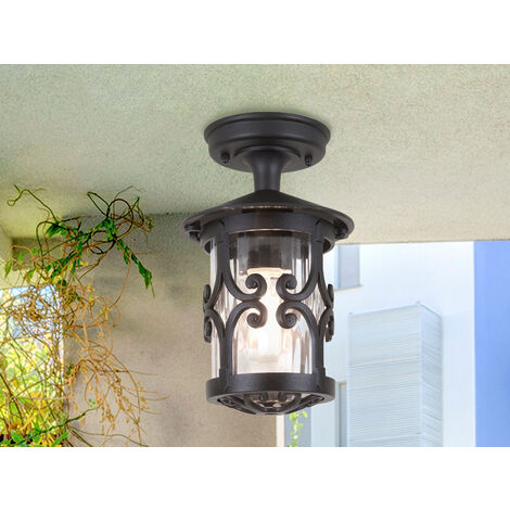 Außen Deckenlaterne HEREFORD aus Alu im Landhausstil, Schwarz Höhe 26cm