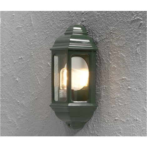 Außen LED Wandlaterne, Halbschale im Landhausstil, Grün, Höhe 36cm