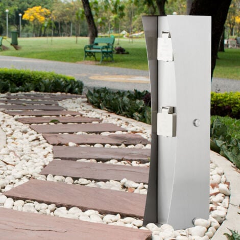 Außen Steck Dose 2-fach Garten Strom Verteiler silber Veranda Energie Säule LEDINO 11790000009015