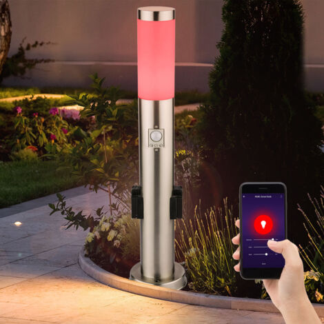 Außen Steh Lampe Bewegungsmelder Garten Steckdose App Sprachsteuerung im Set inkl. RGB LED Leuchtmittel