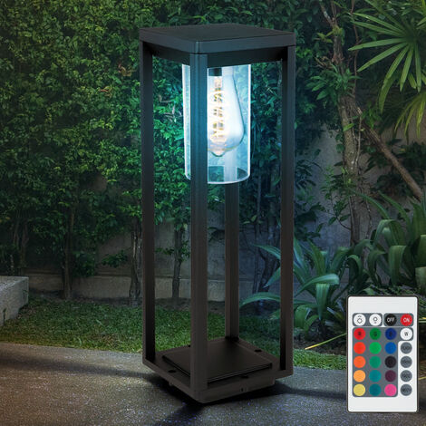 Außen Steh Lampe dimmbar Garten Balkon ALU Laterne FERNBEDIENUNG im Set inkl. RGB LED Leuchtmittel