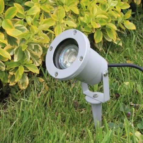 Aussen-Strahler mit Erdspieß IP65, 1,5m Kabel, GU10, Silber/Grau
