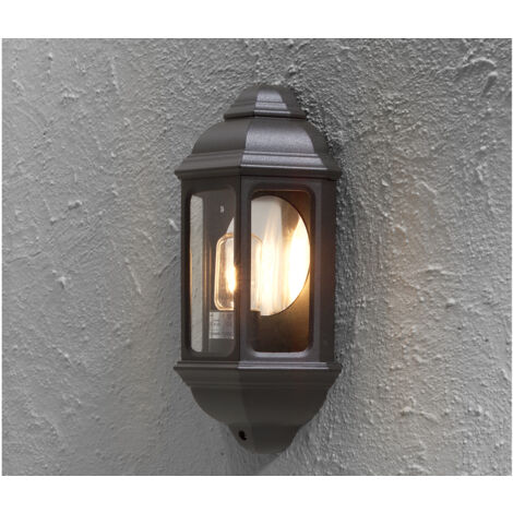 Außen Wandlaterne CAGLIARI, Halbschale im Landhausstil, Schwarz, Höhe 36cm