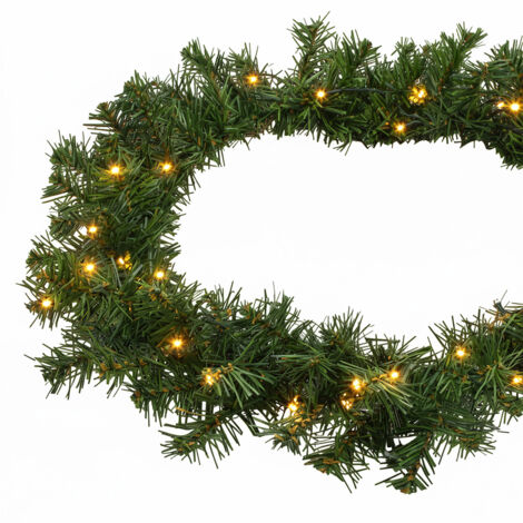Außen Weihnachts-Girlande mit Lichterkette - 270 cm / 35 LED - Künstliche Tannen Girlande warmweiß beleuchtet mit Timer Batterie betrieben
