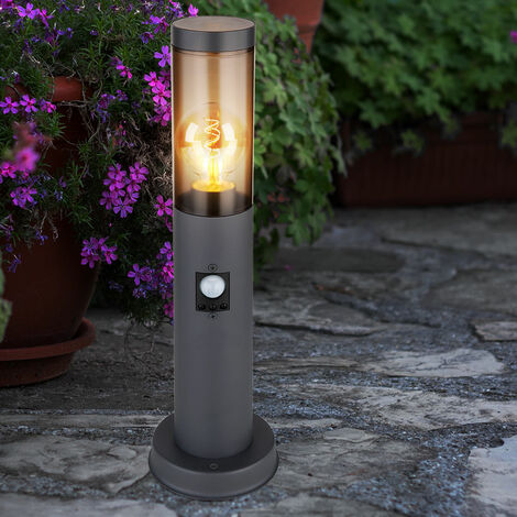 Außenbeleuchtung Standleuchte LED Sockelleuchte rauch anthrazit Außen mit Bewegungsmelder Garten Stehlampe, Metall Kunststoff, 7W 806lm warmweiß, DxH 7,6x45 cm