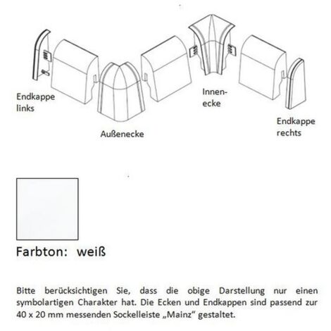 Aussenecke für MDF-Sockelleisten 40x20 mm - weiß