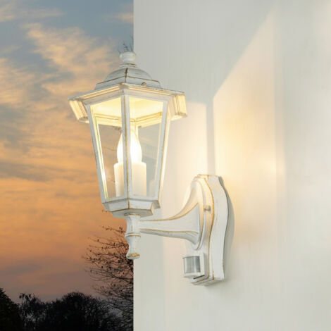 Außenlampe mit Bewegungsmelder Weiß-Gold E27 Rustikal Outdoor