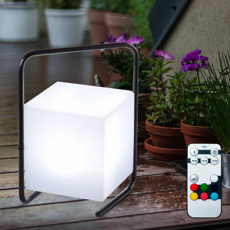 Außenlampe schwarz Tischlampe Terrasse LED Gartenlampe Fernbedienung, RGB Farbwechsel Würfel weiß IP44, 1x LED 1W 50lm warmweiß, LxBxH 17,6x17,6x29 cm