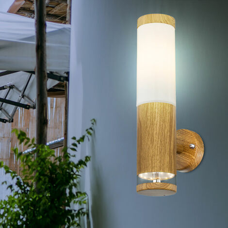 Außenlampe Wandleuchte Aussen Edelstahl LED Balkon Aussenleuchte Wand, Holz Optik mit Deko LED, 1x E27, BxH 8,5 x 35 cm