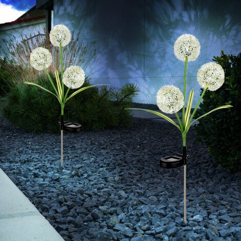 GLOBO Außenleuchte Gartendeko LED Solarlampe Pusteblume Erdspieß Terrassenlampe, grün gelb, Edelstahl Kunststoff, neutralweiß, DxH 23x75 cm, 2er Set