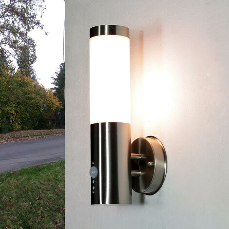Solar Lampe LED Wandleuchte Außenleuchte mit Bewegungsmelder IP44 Silber Garten 