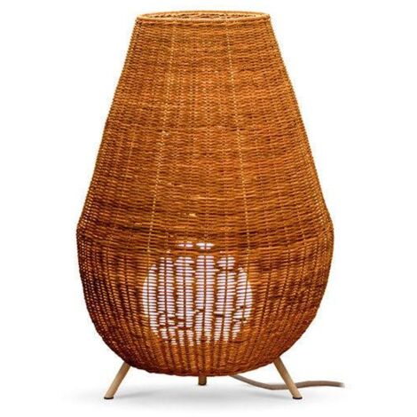 Außenleuchte Rattan LED Akku IP54 72 cm hoch mit Fernbedienung dimmbar kabellos tragbar Outdoor Bodenleuchte Balkon Terrasse