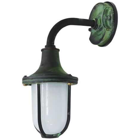 Außenleuchte Wand Echt-Messing Glas 30 cm hoch IP64 Grün Antik E27 Maritim