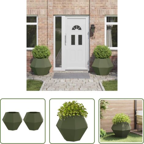 Außenpflanzer -  Pflanzkübel 2 pcs Olive Grün 75 x 75 x 60 cm Stahl