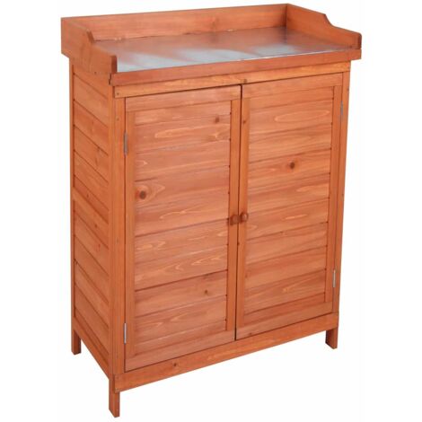Außenschrank Gardiun Ally 75x40x94 cm für den Garten, Fichtenholz, Behandelt mit Öko-Farbe und Arbeitsplatte aus Verzinktem Stahl