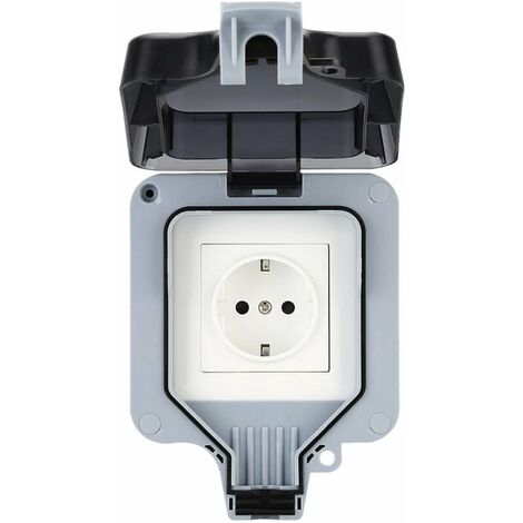 Wasserdichte Wandsteckdose Mit Schalter Und Blinkleuchte – Für Den Außenbereich, IP44, Neu