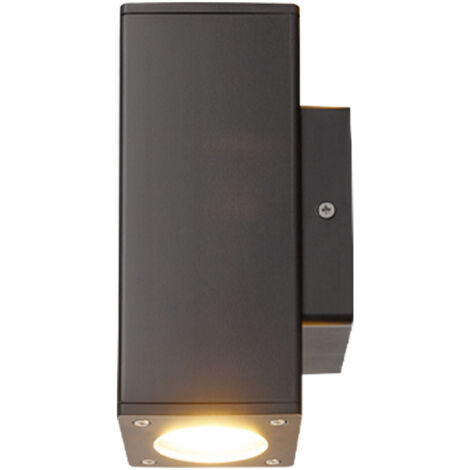 Außenwandlampe anthrazit Fassadenleuchte 2 flammig Haustürlampe Wandleuchte Gartenlampe, Edelstahl Kunststoff, 2x GU10, BxHxT 7,6x18,6x9,9 cm