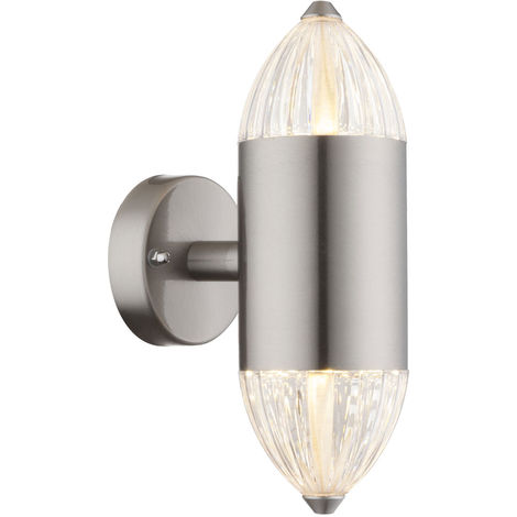 11W 8 Globo silber 750lm Gartenlampe Haustürleuchte, LED 21 Up DxH cm, 34005W1 warmweiß, Down Fassadenleuchte Außenwandlampe x