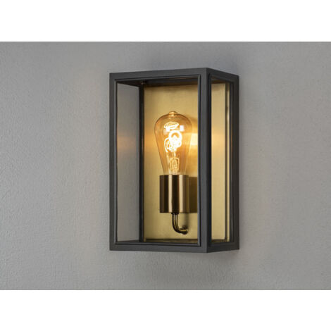 Außenwandlaterne CARPI Schwarz-Messing mit Klarglas, Höhe 30cm