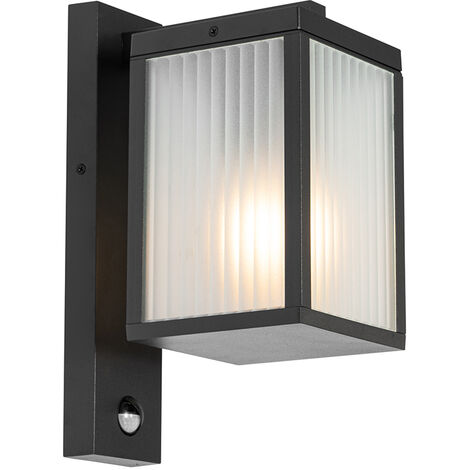 Außenwandlaterne schwarz mit geripptem Glas und Bewegungssensor - Charlois