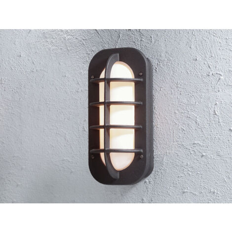Außenwandleuchte LOKE, Aluminium Schwarz & Opalglas, Höhe 36cm